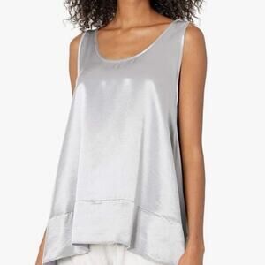 PJ Harlow Natalie L Satin Tank With Ruffle In silver grey